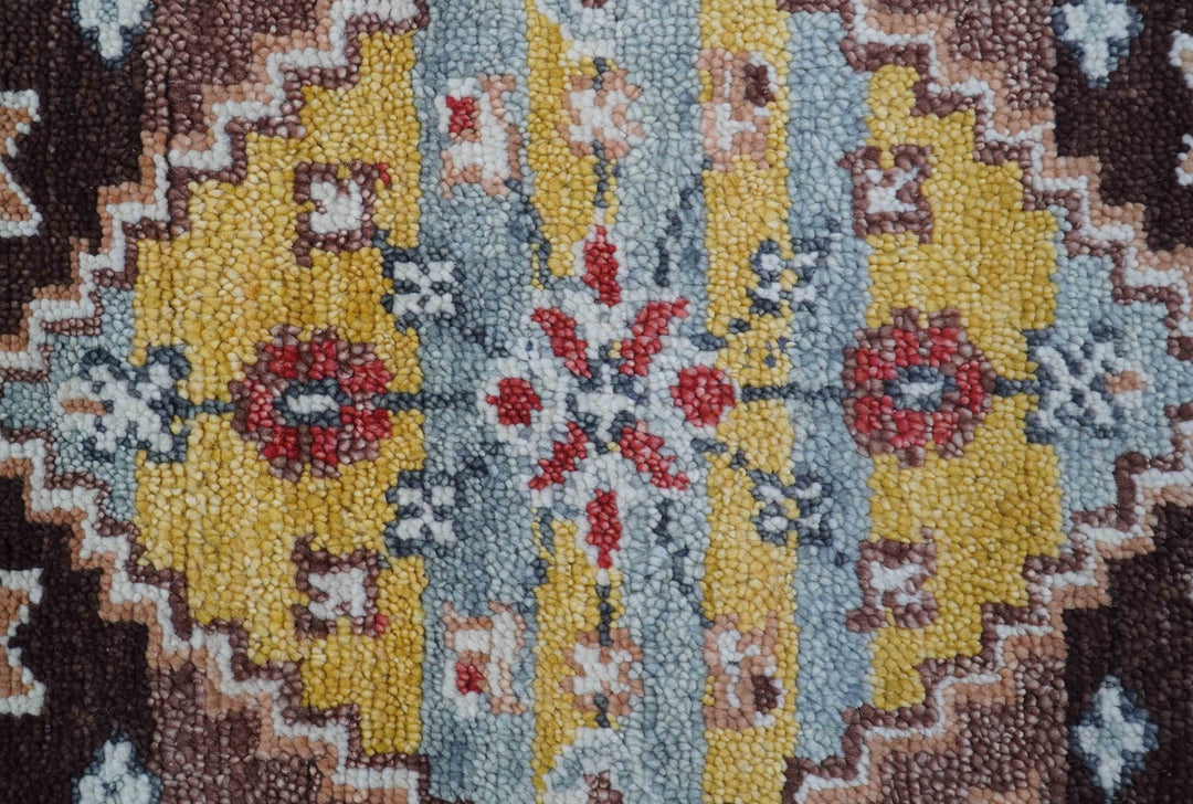 Ken Transitional Design Brown And Mustard Hand Knotted Wool Rug - The Rug Decor