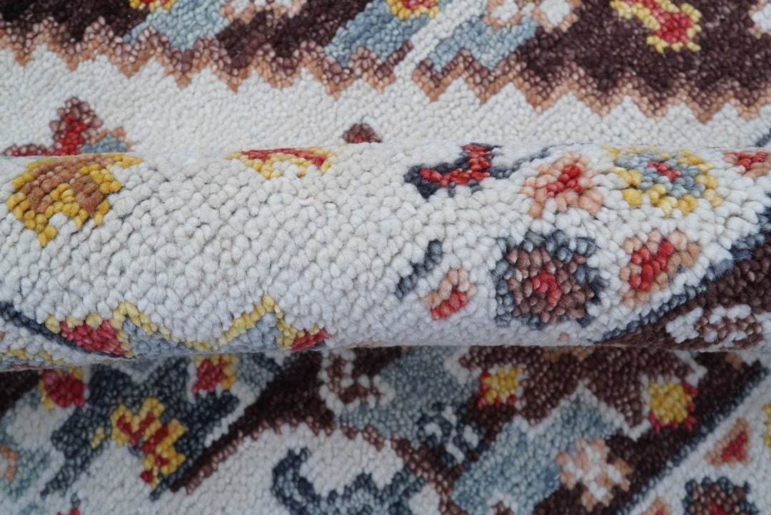 Ken Transitional Design Brown And Mustard Hand Knotted Wool Rug - The Rug Decor