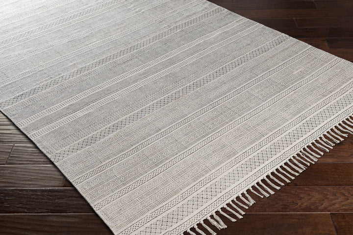 Kentville Modern Stripes Ivory And Charcoal Hand Woven Area Rug