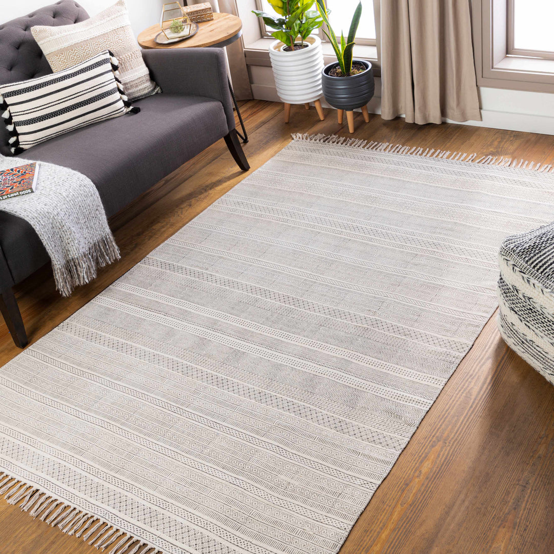 Kentville Modern Stripes Ivory And Charcoal Hand Woven Area Rug