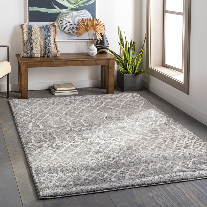 Kessingland Gray And Ivory Modern Geometrical Design Area Rug