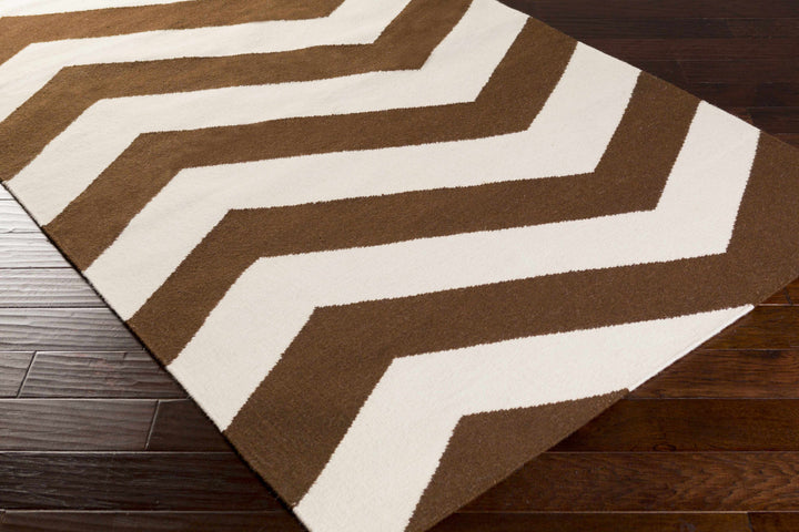 Kevil Contemporary Style Brown And Ivory Hand Woven Wool Area Rug