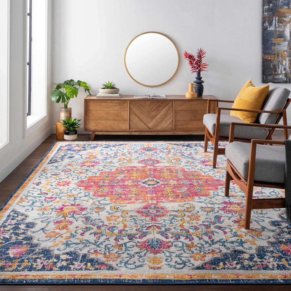 Kialla Pink And Blue Traditional Style Area Rug - The Rug Decor