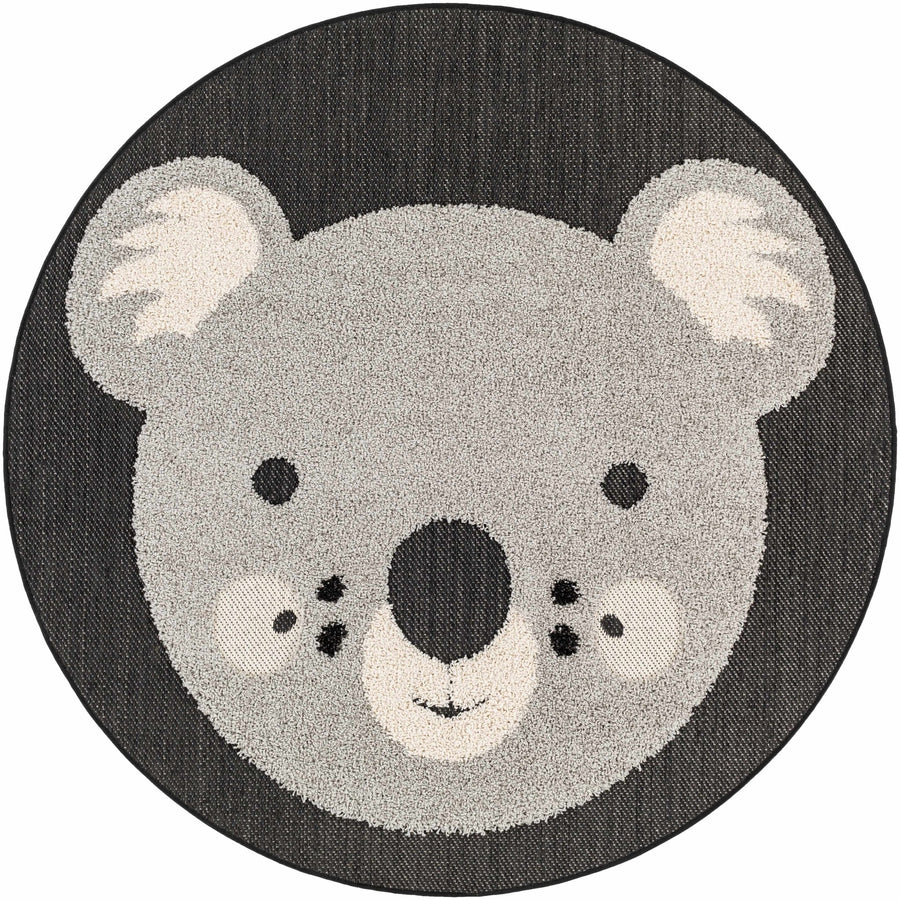 Kids Koala Gray, Black and Beige high low Texture out door safe Round Rug - The Rug Decor