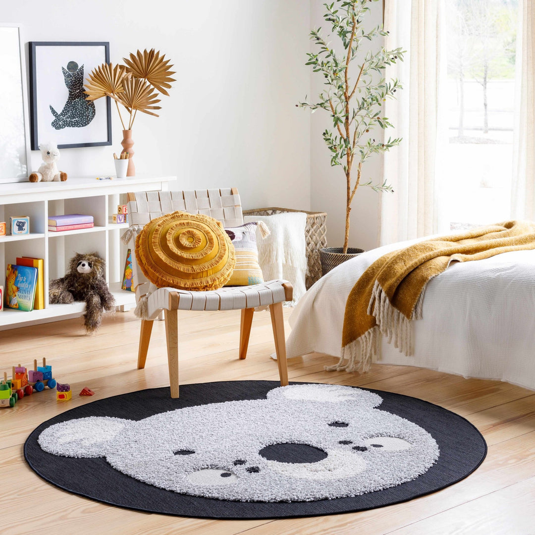 Kids Koala Gray, Black and Beige high low Texture out door safe Round Rug - The Rug Decor