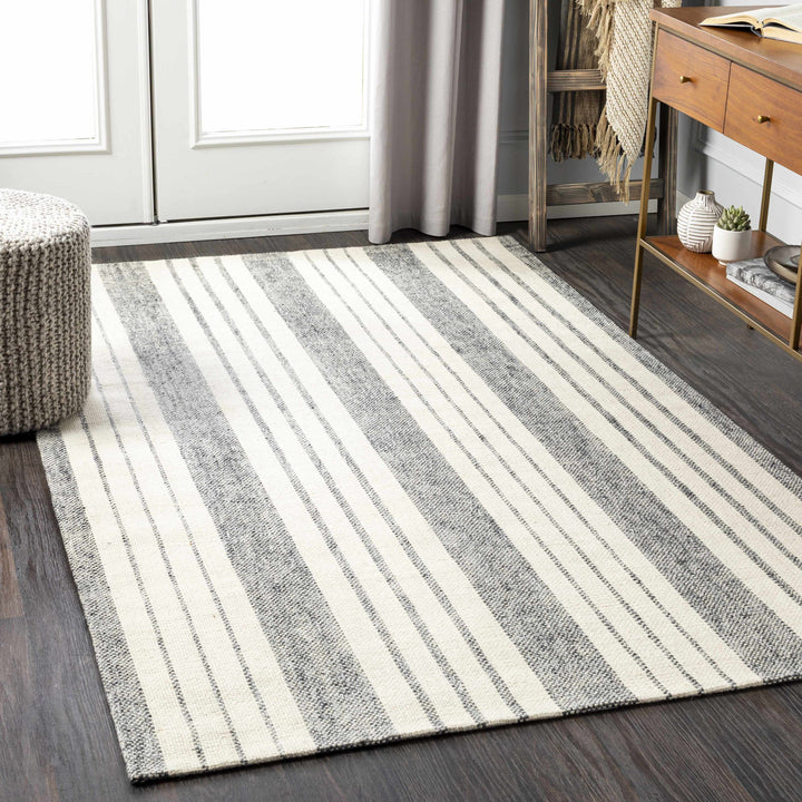 Kilmore Ivory And Gray Modern Stripe Design Hand Woven Area Rug