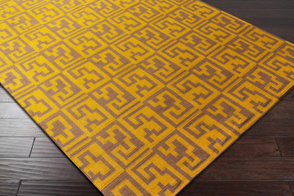Kimberton Mustard And Brown Modern Geometrical Hand Woven Area Rug - The Rug Decor