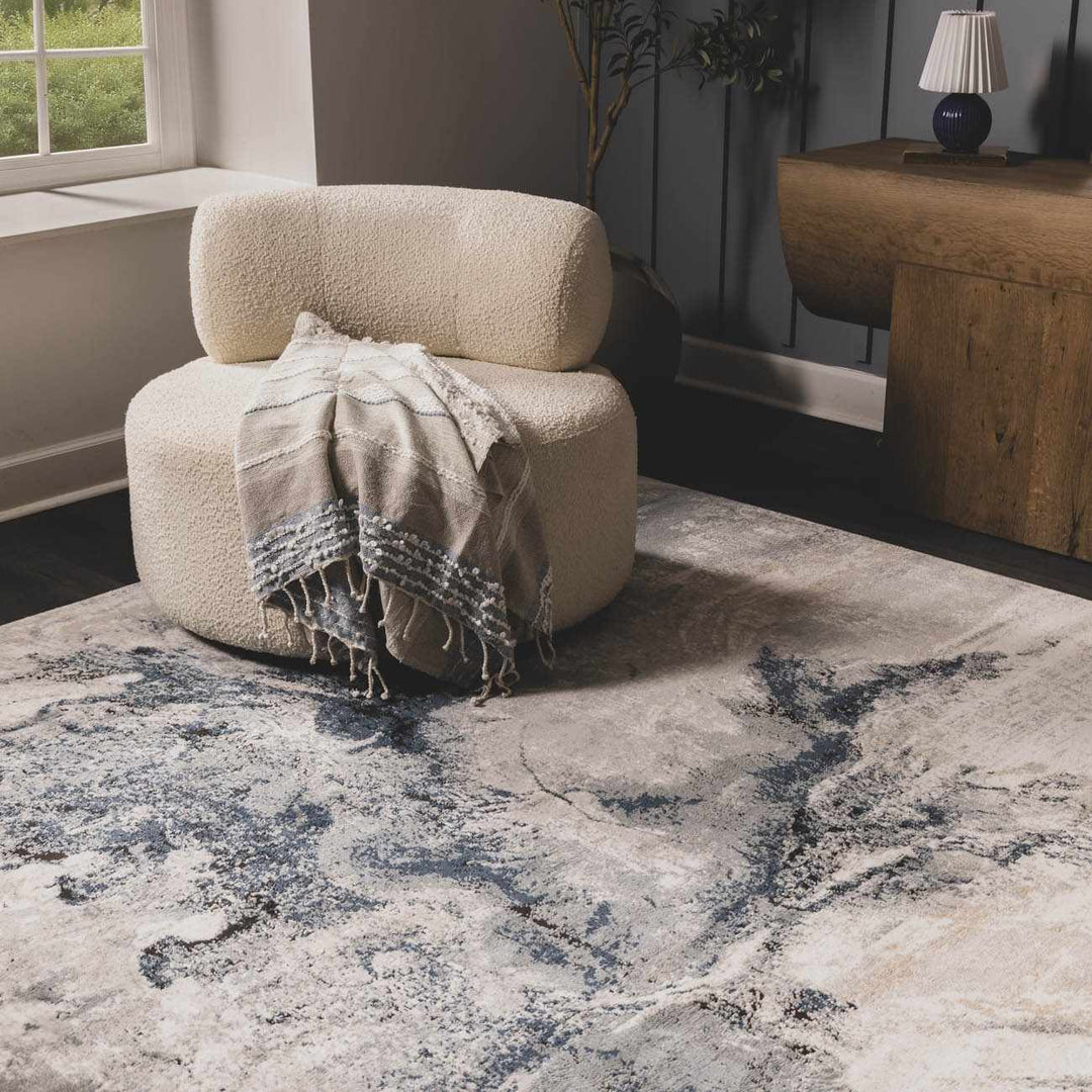 Kirkland Contemporary Style Dark Blue Marble Rug - The Rug Decor