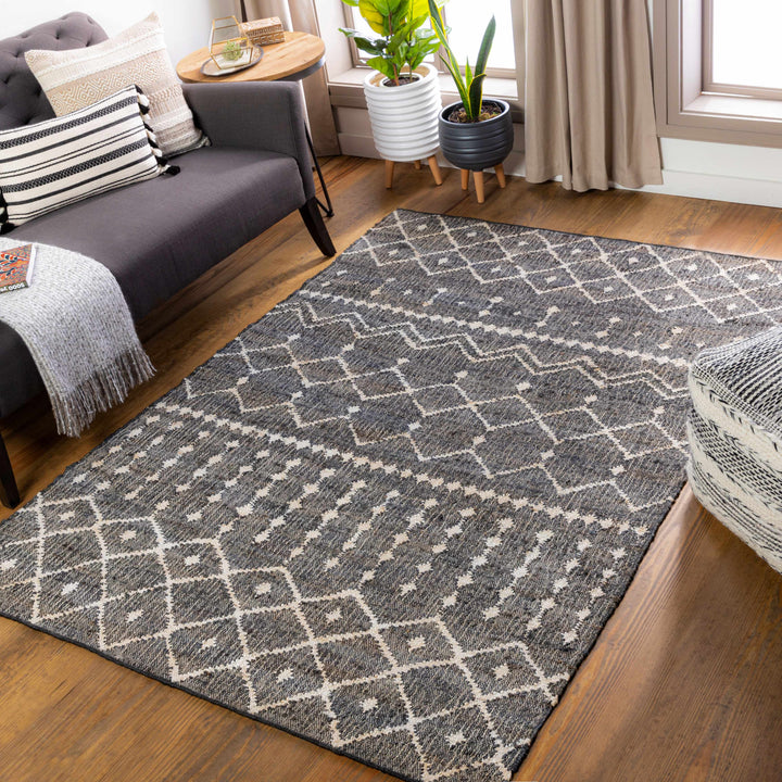 Kirton Modern Geometrical Ivory And Charcoal Hand Woven Area Rug
