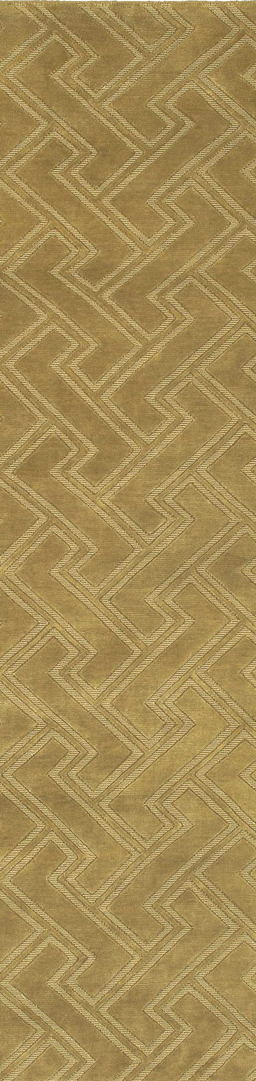 Camel wool area rug with repeating tan diamond chevron lattice pattern.