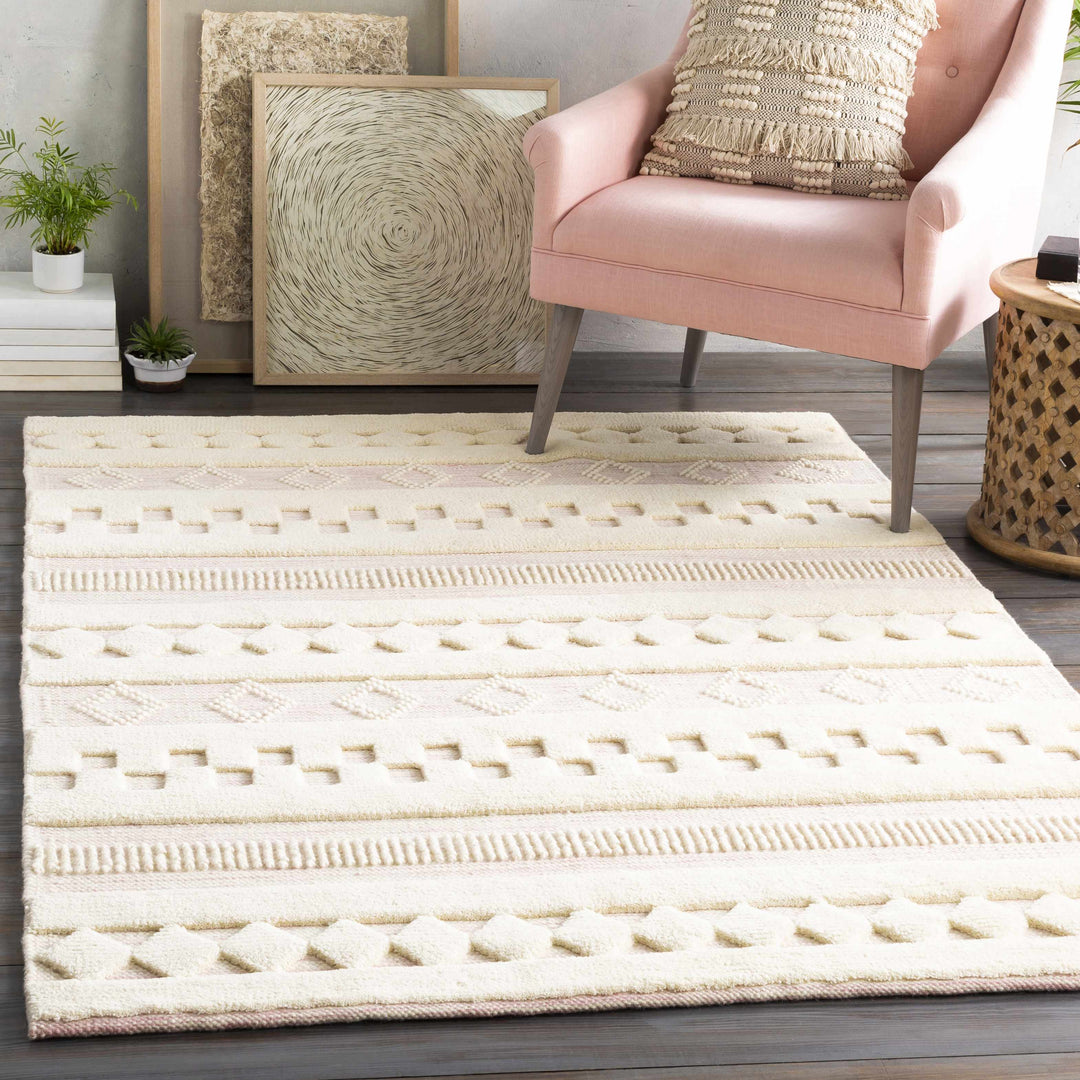 Knapp Modern Style Ivory Hand Woven Wool Area Rug