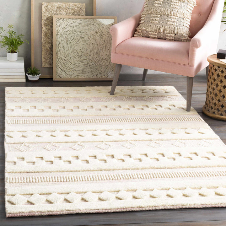 Knapp Modern Style Ivory Hand Woven Wool Area Rug