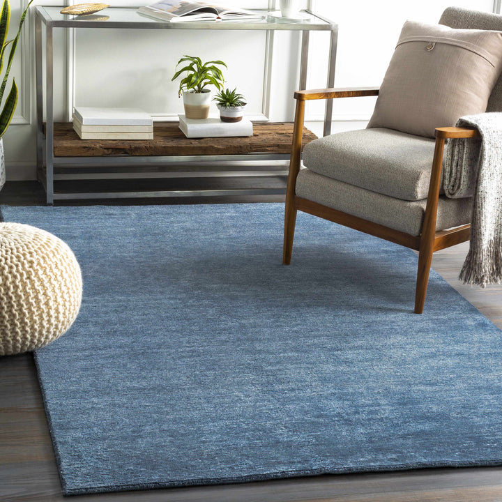 Kendall Blue Modern Solid Design Hand Knotted Area Rug