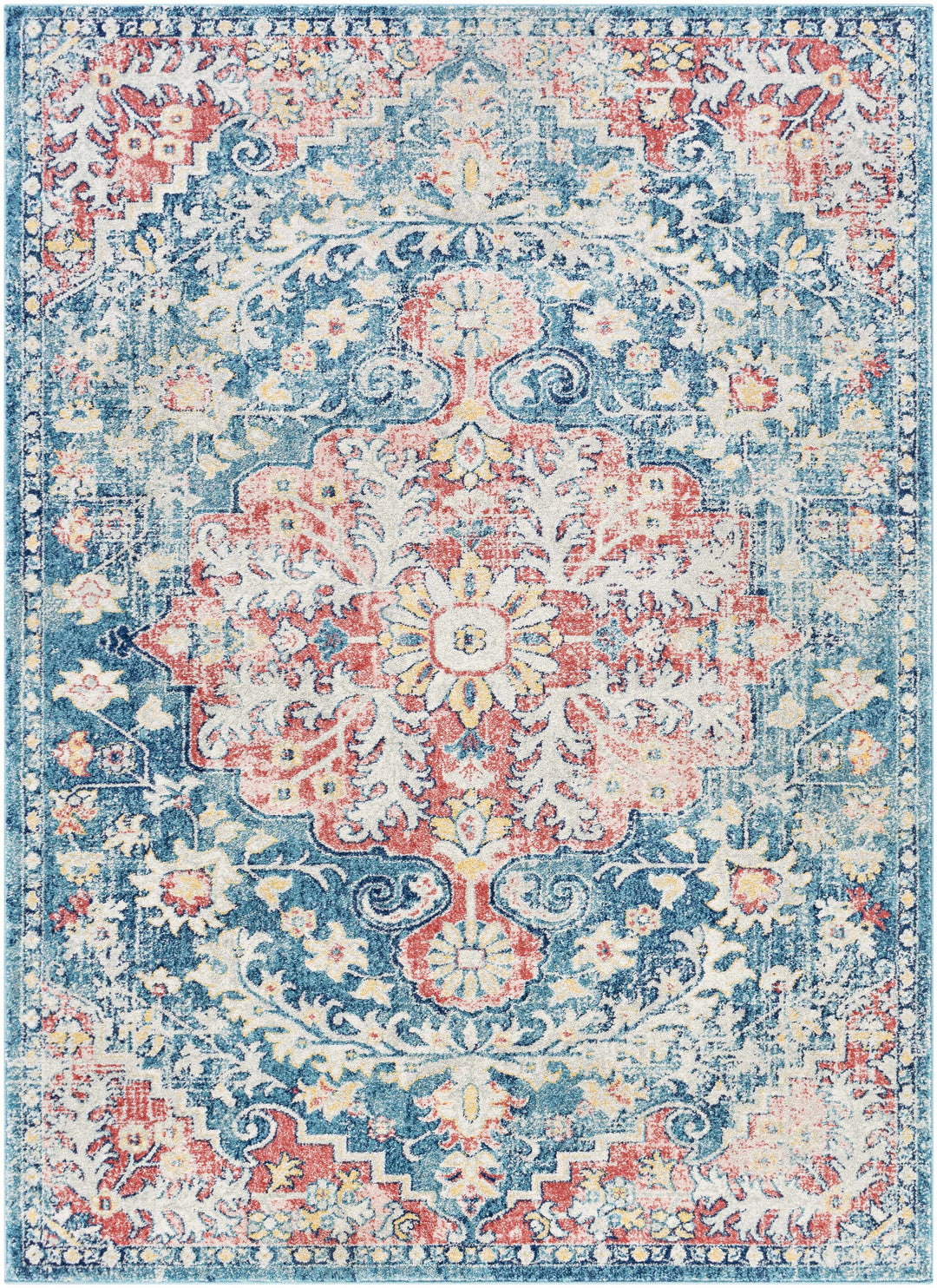 Knowsley Blue And Red Traditional Style Area Rug