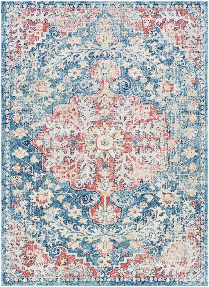 Knowsley Blue And Red Traditional Style Area Rug
