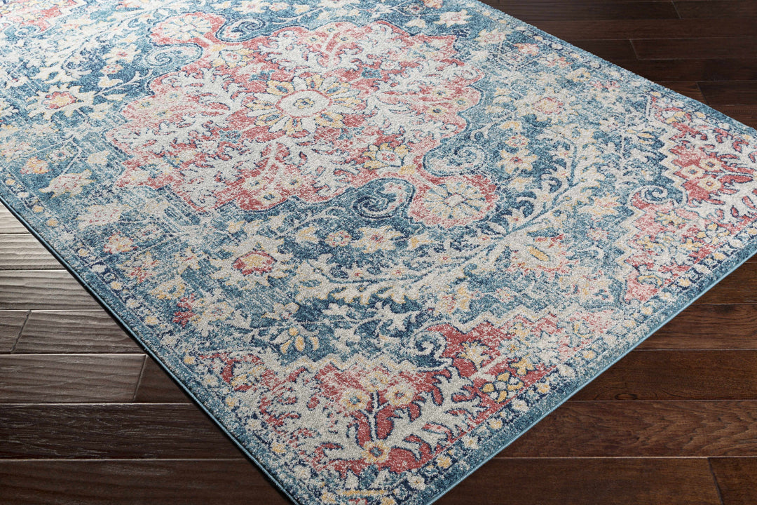 Knowsley Blue And Red Traditional Style Area Rug