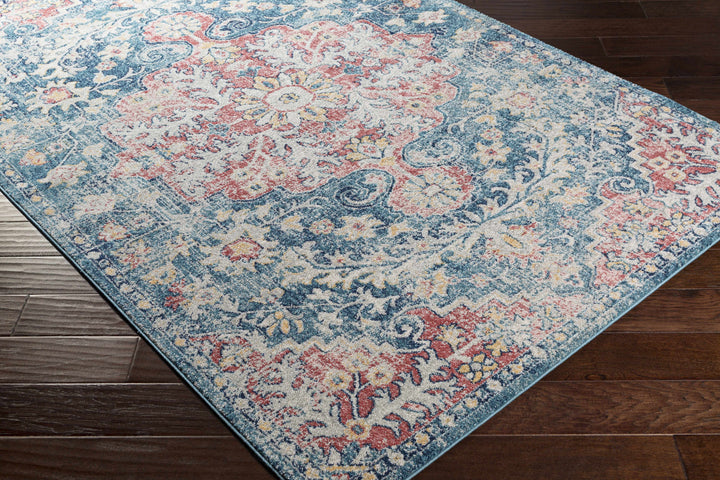 Knowsley Blue And Red Traditional Style Area Rug