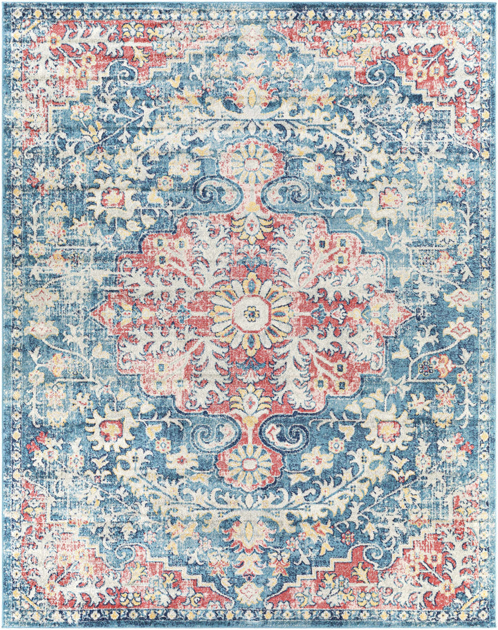Knowsley Blue And Red Traditional Style Area Rug
