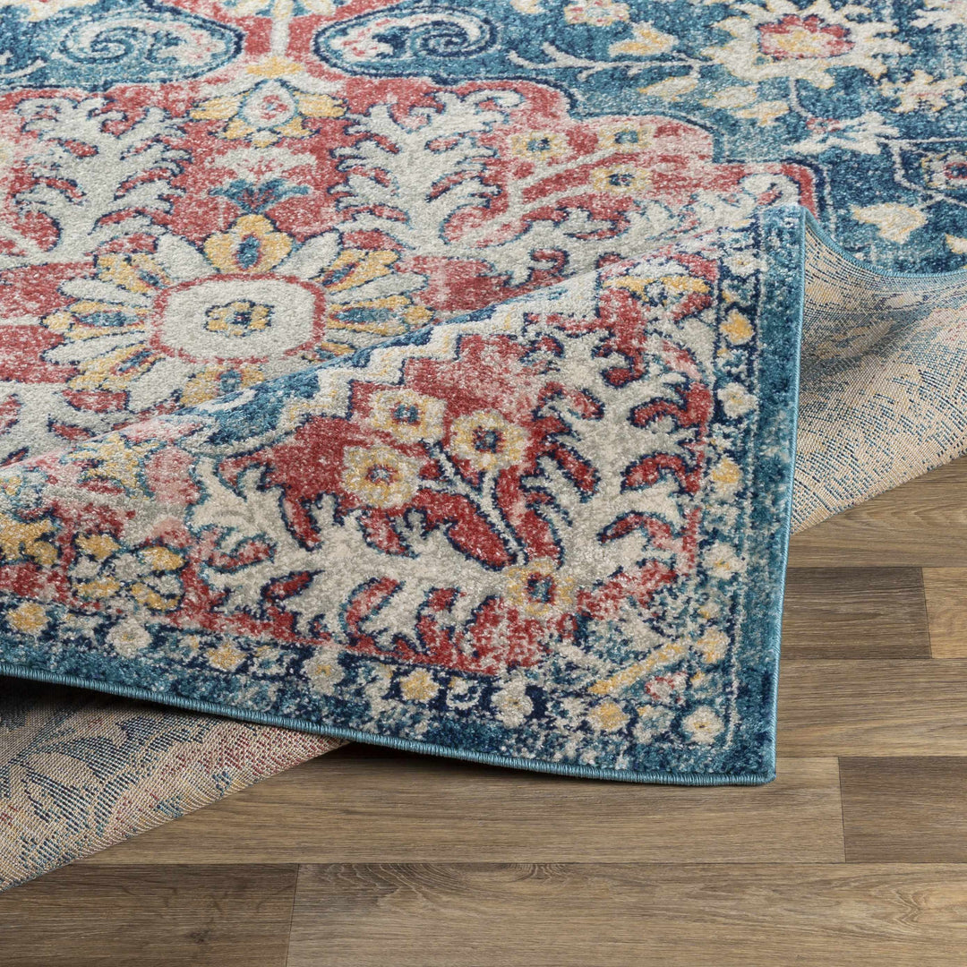 Knowsley Blue And Red Traditional Style Area Rug