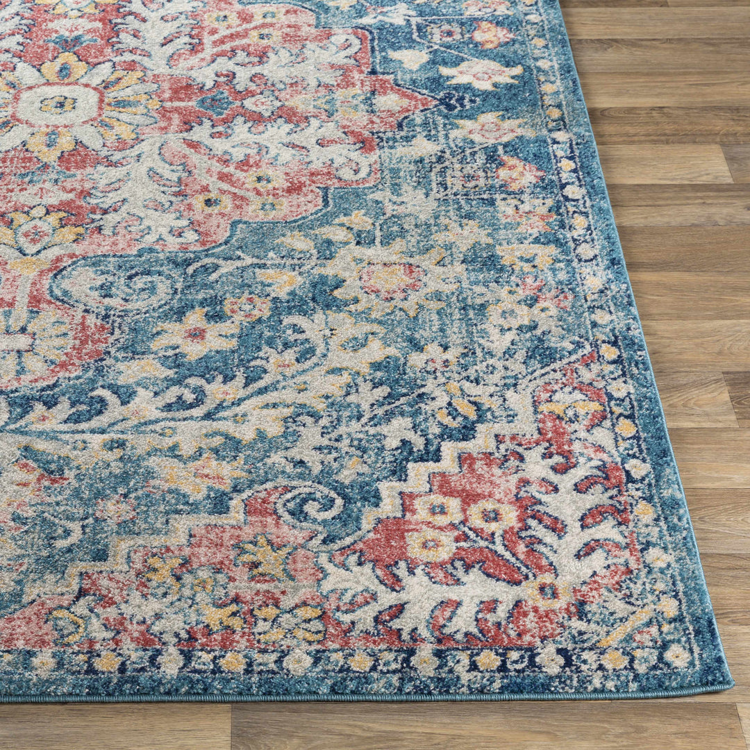 Knowsley Blue And Red Traditional Style Area Rug