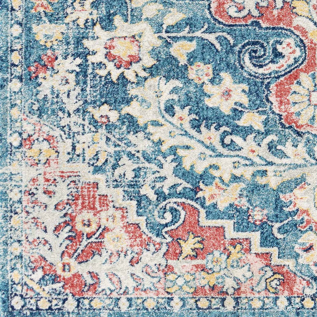 Knowsley Blue And Red Traditional Style Area Rug