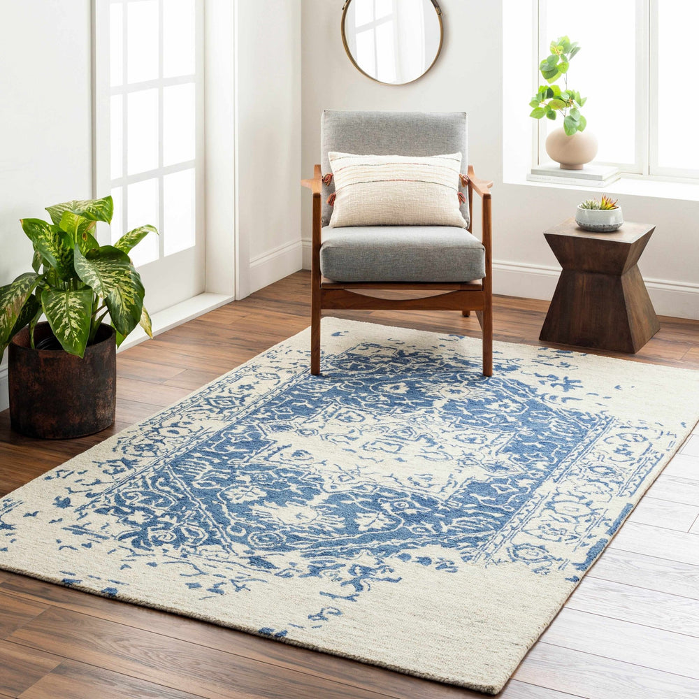 Koppies Transitional Design Ivory And Blue Hand Tufted Wool Rug - The Rug Decor