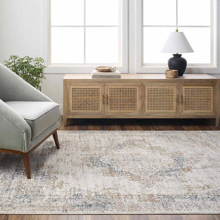 Kosta Transitional Medallion Design Beige & Blue Area Rug - The Rug Decor
