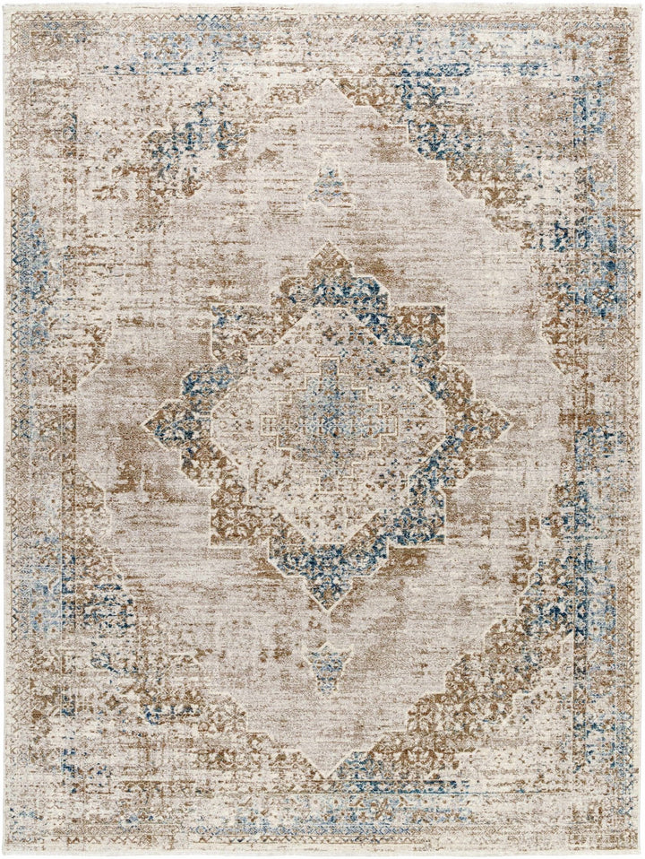 Kosta Transitional Medallion Design Beige & Blue Area Rug - The Rug Decor