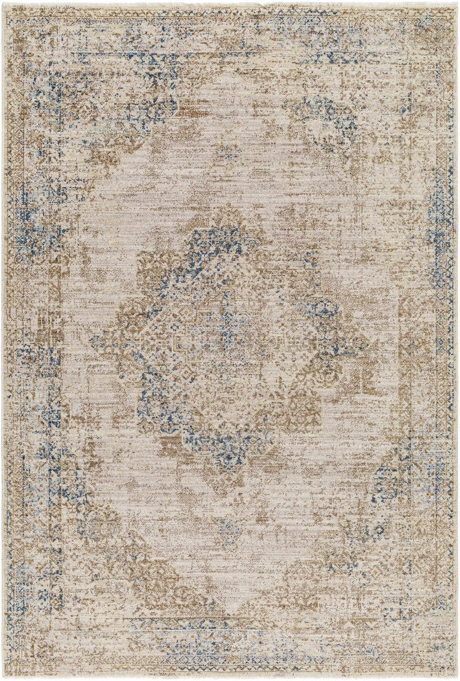 Kosta Transitional Medallion Design Beige & Blue Area Rug - The Rug Decor