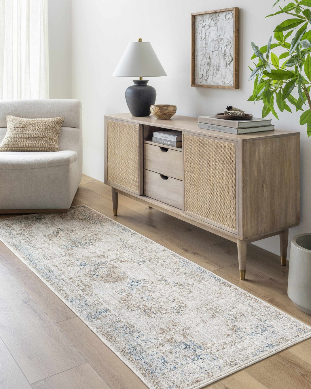 Kosta Transitional Medallion Design Beige & Blue Area Rug - The Rug Decor