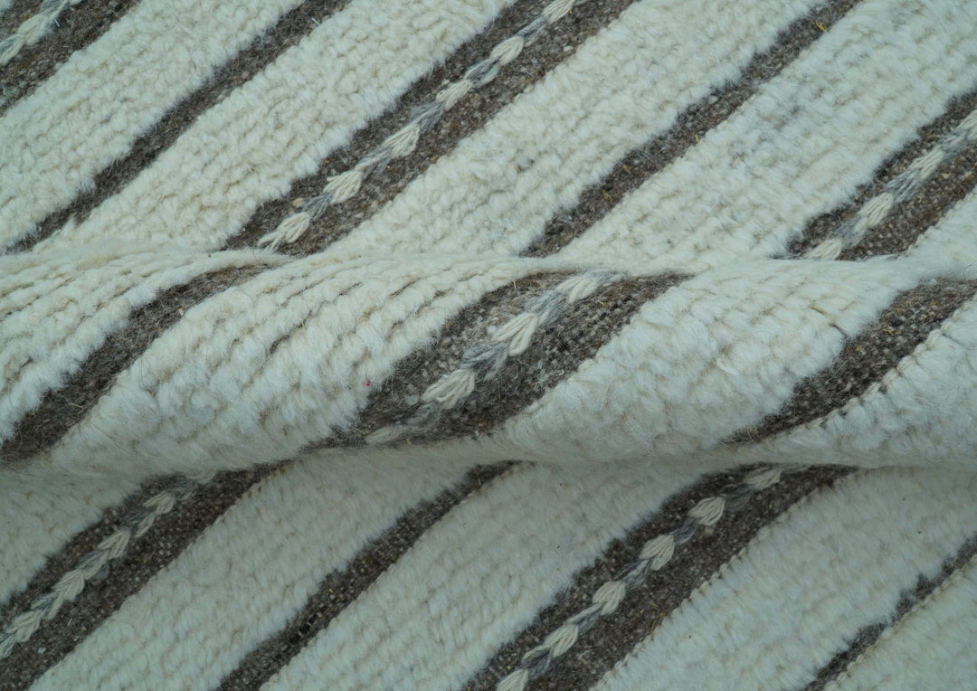 Krabi Contemporary Ivory And Brown Hand Knotted Wool Rug - The Rug Decor