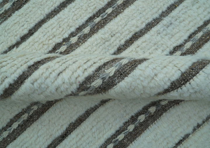 Krabi Contemporary Ivory And Brown Hand Knotted Wool Rug - The Rug Decor