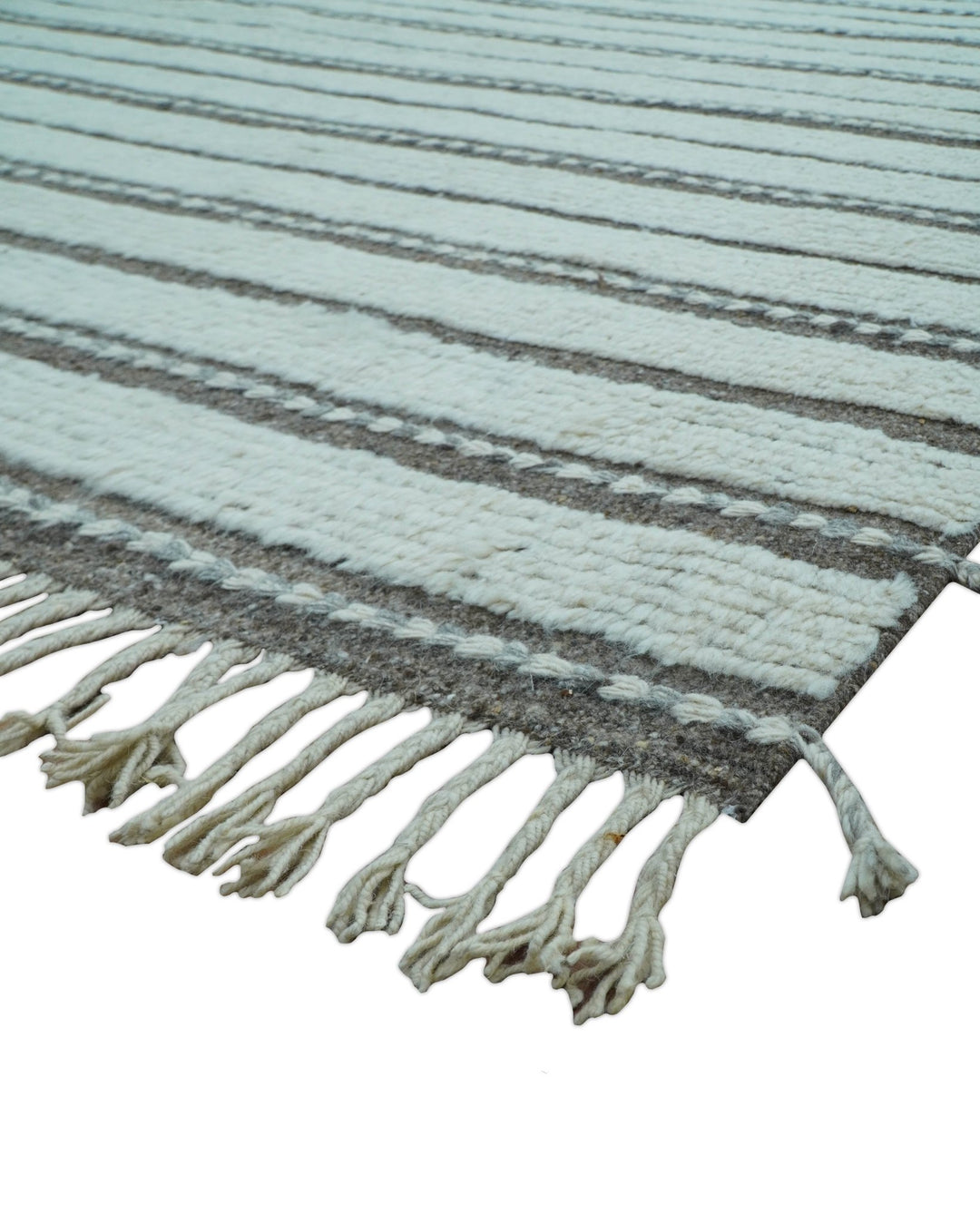 Krabi Contemporary Ivory And Brown Hand Knotted Wool Rug - The Rug Decor