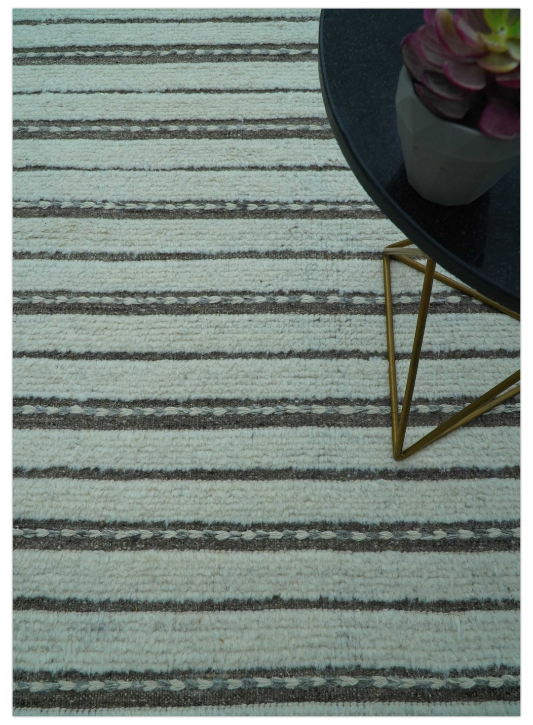 Krabi Contemporary Ivory And Brown Hand Knotted Wool Rug - The Rug Decor