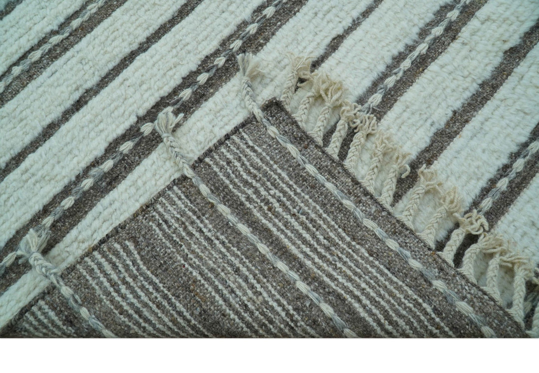 Krabi Contemporary Ivory And Brown Hand Knotted Wool Rug - The Rug Decor