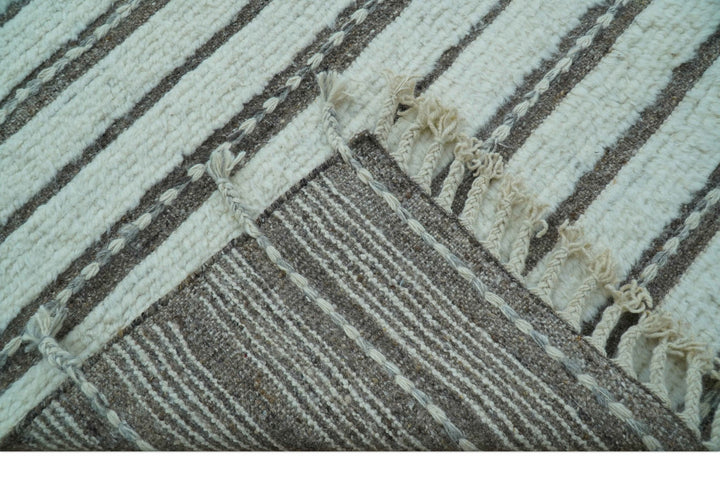 Krabi Contemporary Ivory And Brown Hand Knotted Wool Rug - The Rug Decor