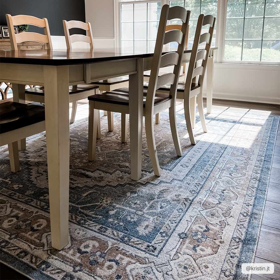 Nana Traditional Medallion Beige And Blue Washable Area Rug