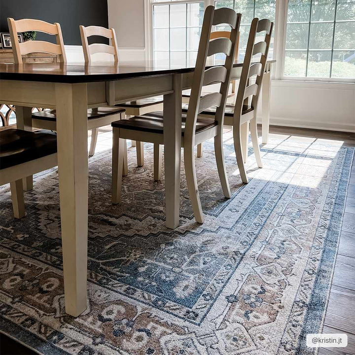 Nana Traditional Medallion Beige And Blue Washable Area Rug