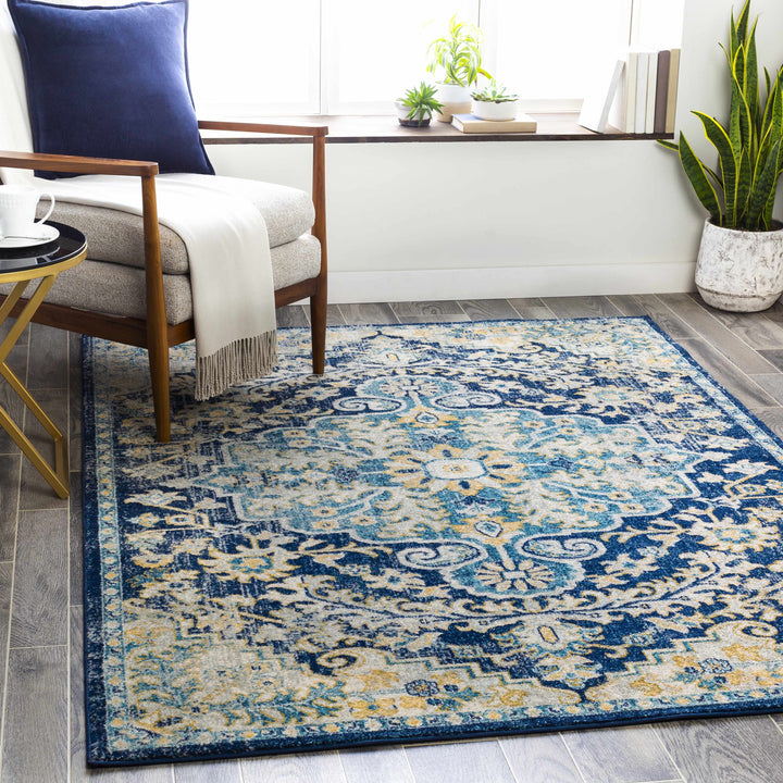 Kurnell Traditional Style Blue And Ivory Area Rug
