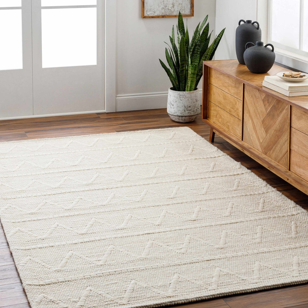 Kyung Transitional Design Cream Hand Woven Wool Rug - The Rug Decor