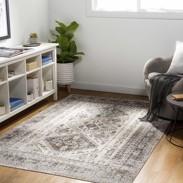 Ladybrand Traditional Beige And Brown Washable Area Rug