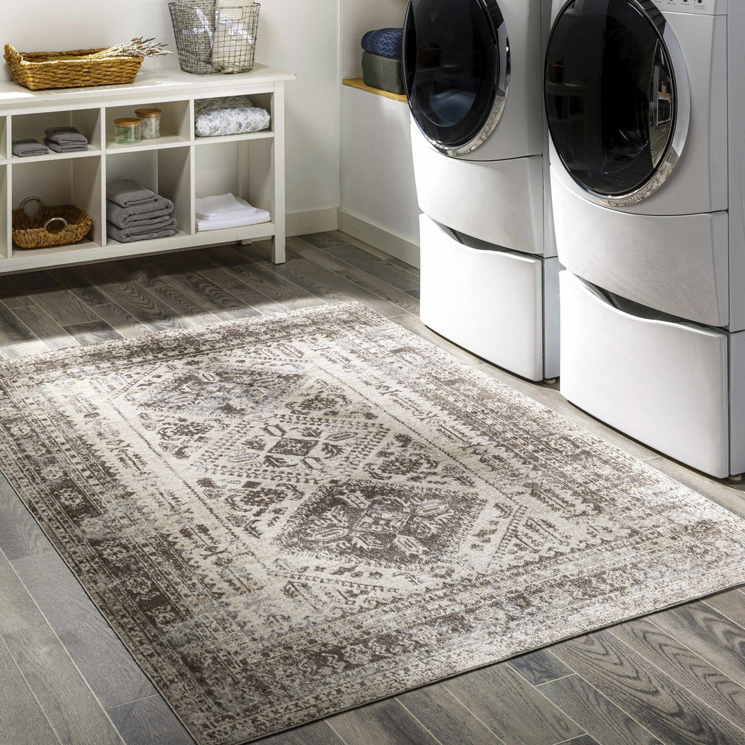 Ladybrand Traditional Beige And Brown Washable Area Rug - The Rug Decor