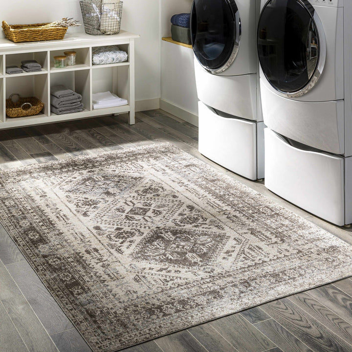 Ladybrand Traditional Beige And Brown Washable Area Rug - The Rug Decor