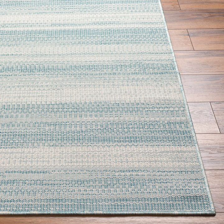 Kris	Contemporary Style Teal And Ivory Area Rug