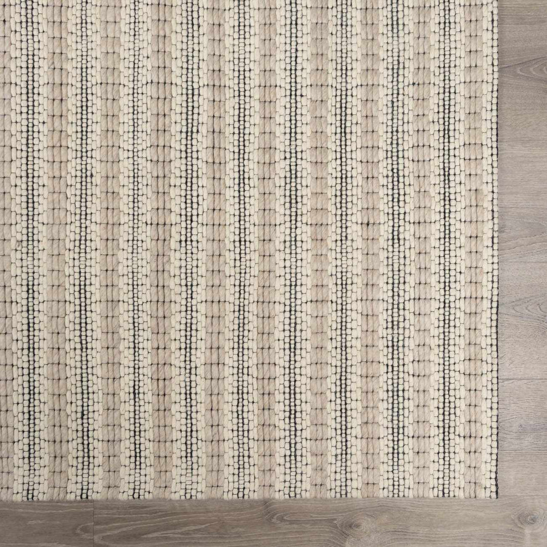 Laleh Modern Stripe Pattern Cream & Black Hand Woven Wool Rug - The Rug Decor