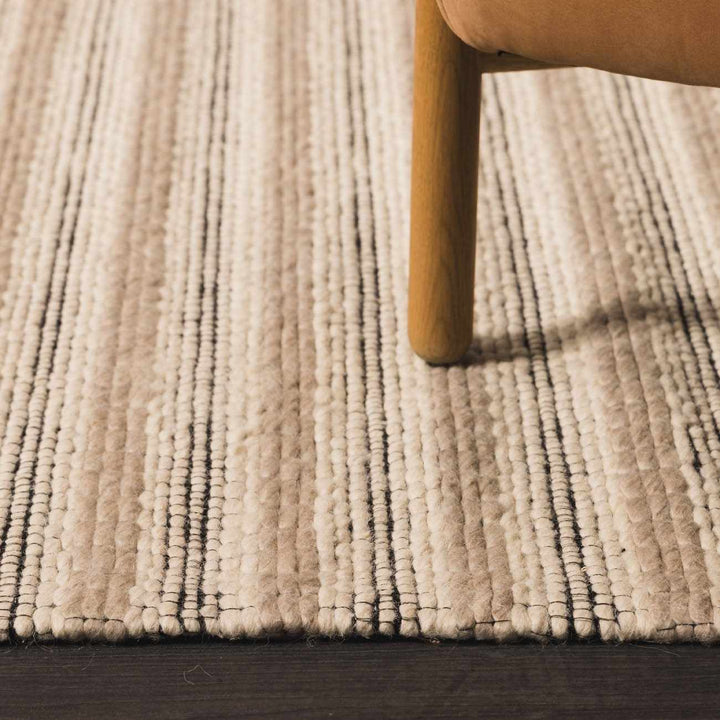 Laleh Modern Stripe Pattern Cream & Black Hand Woven Wool Rug - The Rug Decor