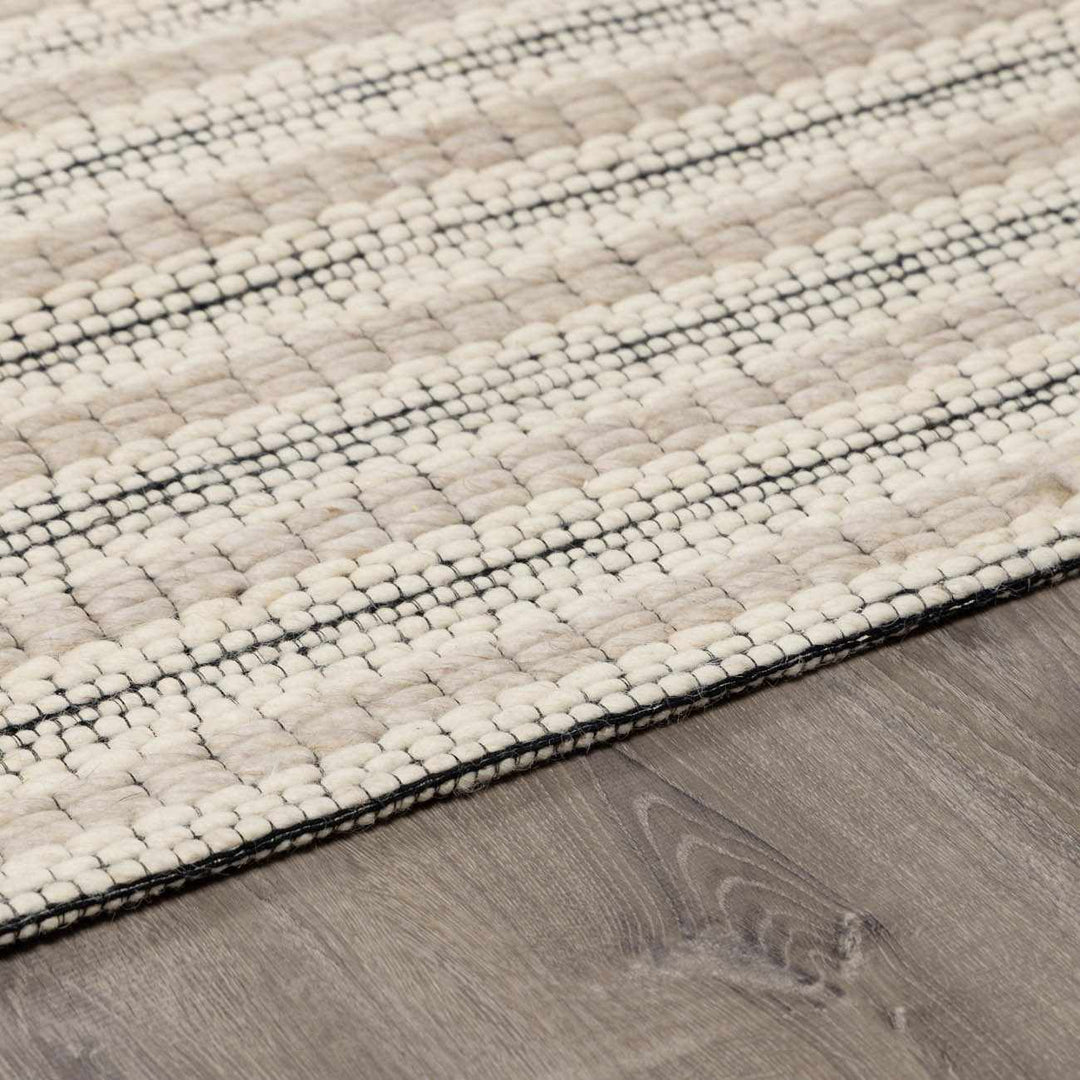 Laleh Modern Stripe Pattern Cream & Black Hand Woven Wool Rug - The Rug Decor