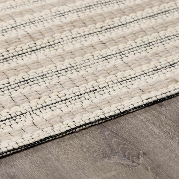 Laleh Modern Stripe Pattern Cream & Black Hand Woven Wool Rug - The Rug Decor