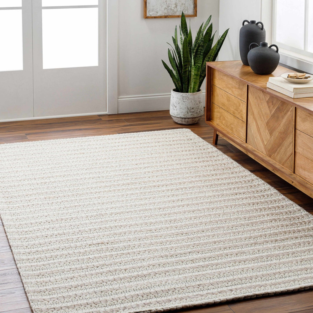 Laleh Modern Stripe Pattern Cream & Black Hand Woven Wool Rug - The Rug Decor