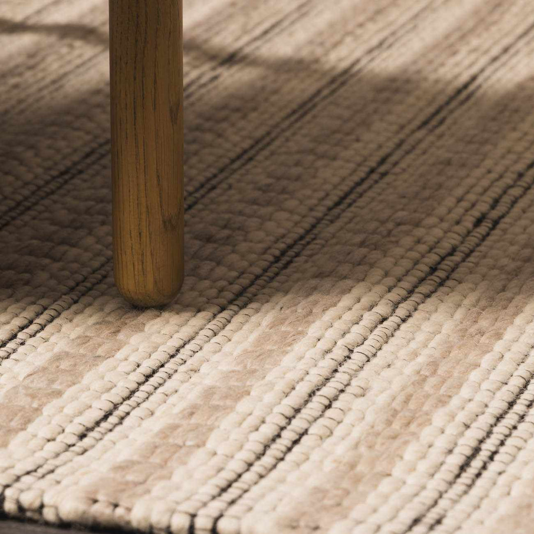 Laleh Modern Stripe Pattern Cream & Black Hand Woven Wool Rug - The Rug Decor